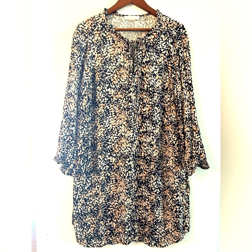 Black & Cream Printed Women's Dress - Lightweight Long Sleeve